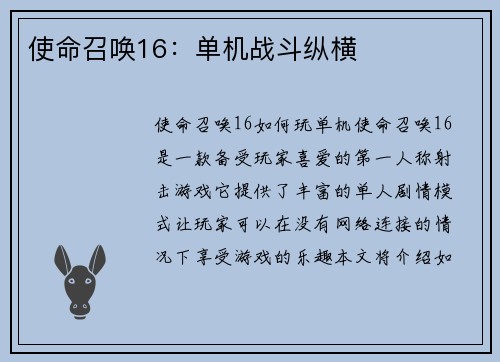 使命召唤16：单机战斗纵横